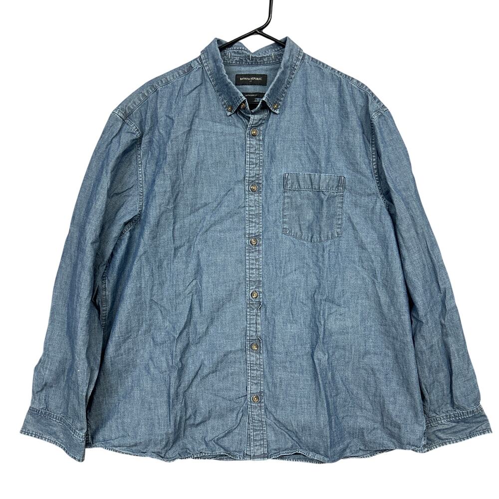 Banana Republic Mens Shirt Blue Denim Untucked Fit Button Down Long Sleeve XXL